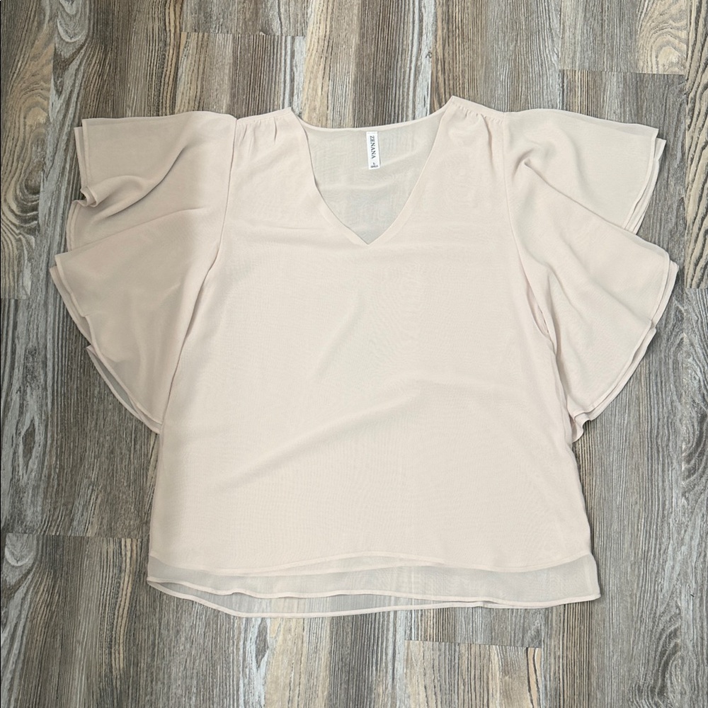 Zenana Light Beige V-Neck Blouse